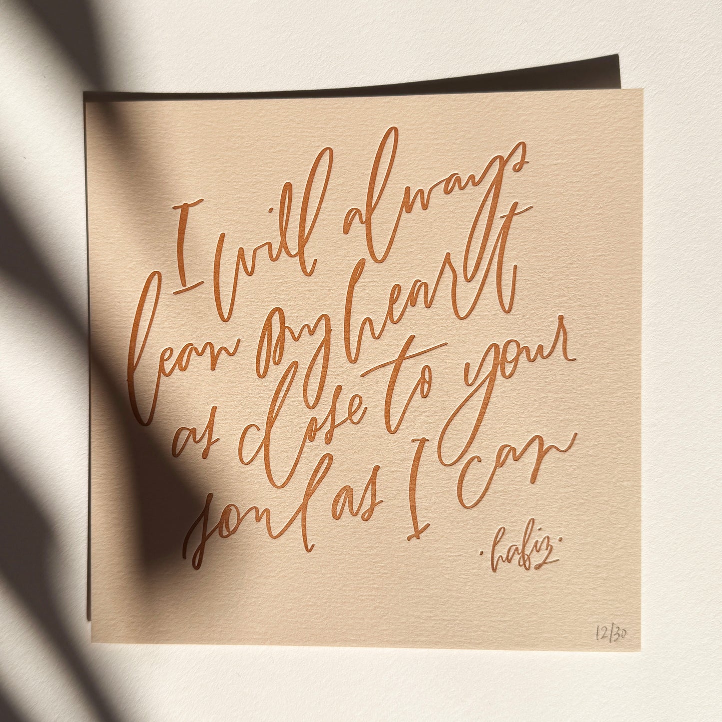 Lean my Heart Letterpressed Print